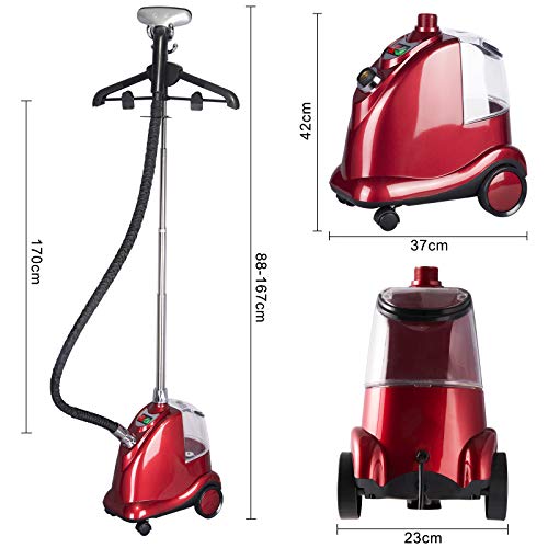 WOLTU Plancha de Vapor Vertical Altura Ajustable Profesional Plancha Ropa Vapor de 2200W, 3L Continuo de Alta Potencia Plástico con Cepillo y Perchas Rojo DG004rt