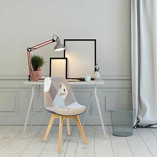 WOLTU Silla Patchwork Silla de Comedor Nórdica Pata de Madera Maciza con Respaldo Pack de 2 Silla Multicolor Silla de Cocina Silla Colores