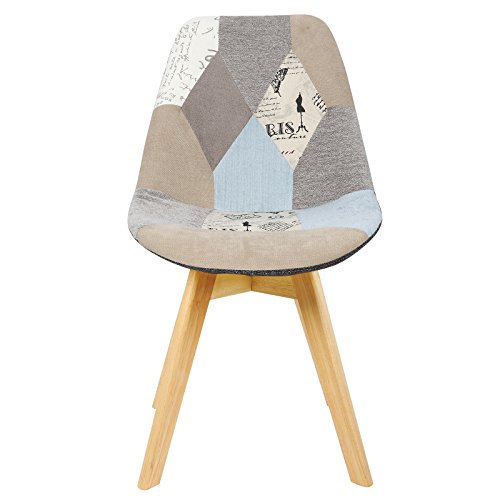 WOLTU Silla Patchwork Silla de Comedor Nórdica Pata de Madera Maciza con Respaldo Pack de 2 Silla Multicolor Silla de Cocina Silla Colores
