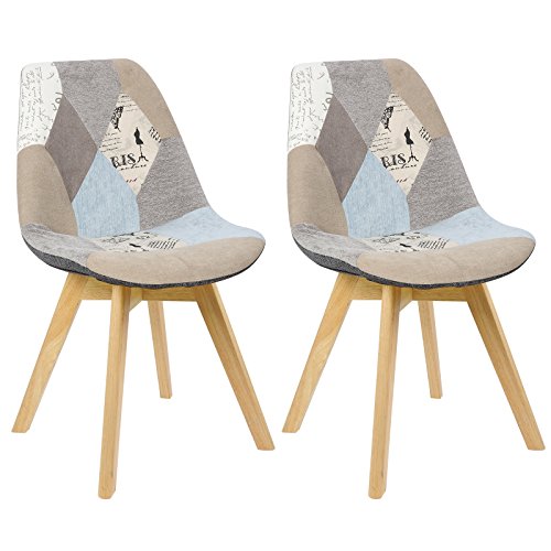 WOLTU Silla Patchwork Silla de Comedor Nórdica Pata de Madera Maciza con Respaldo Pack de 2 Silla Multicolor Silla de Cocina Silla Colores