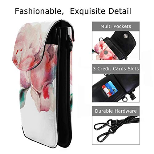Women Small Cell Phone Purse Crossbody,Hand Drawn Watercolor Peonies Realistic Flower In Warm Color Palette Nature