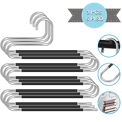 WOMGF Tipo S Perchas Pantalones Multiusos Percha Ahorro de Espacio Organizador de Armario Antideslizante Percha para Pantalones (3PCS)