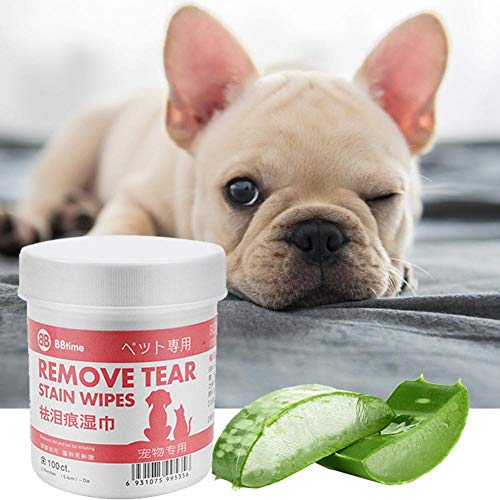 wonderday 100Pcs Mascotas Perros Gatos Limpiador de Manchas de lágrimas Toallitas No Tejidas Limpieza de Ojos para Mascotas Toallitas de Aseo Quitar Manchas de Piel Moco Saliva