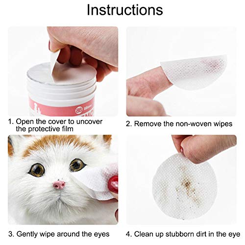 wonderday 100Pcs Mascotas Perros Gatos Limpiador de Manchas de lágrimas Toallitas No Tejidas Limpieza de Ojos para Mascotas Toallitas de Aseo Quitar Manchas de Piel Moco Saliva