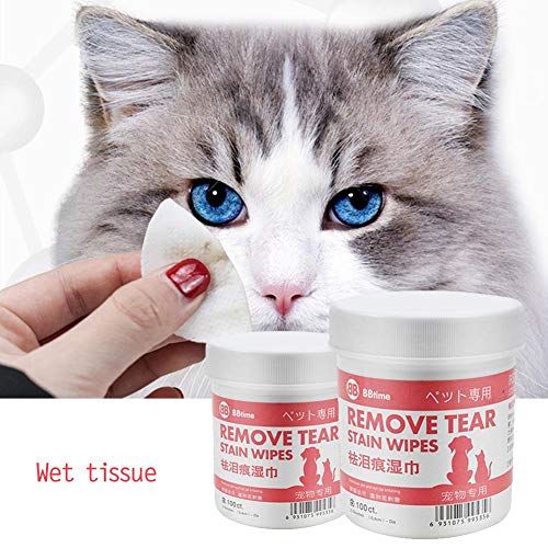 wonderday 100Pcs Mascotas Perros Gatos Limpiador de Manchas de lágrimas Toallitas No Tejidas Limpieza de Ojos para Mascotas Toallitas de Aseo Quitar Manchas de Piel Moco Saliva