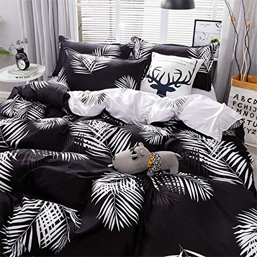WONGS BEDDING King Size White Tropical Leaves Juego de Cama nórdico Funda nórdica con Cierre de Cremallera +2 Fundas de Almohada (100% súper Microfibra, King Size 220 × 230 cm)