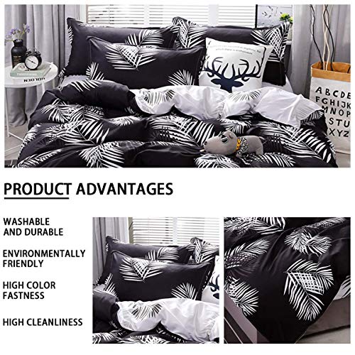 WONGS BEDDING King Size White Tropical Leaves Juego de Cama nórdico Funda nórdica con Cierre de Cremallera +2 Fundas de Almohada (100% súper Microfibra, King Size 220 × 230 cm)