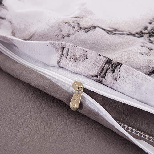 WONGS BEDDING Ropa de Cama de Mármol Blanco Funda Nórdica Grande 3 Piezas Moderno Reversible Gris Impreso Microfibra Edredón Ropa de Cama Conjunto Cierre de Cremallera 220x240 cm