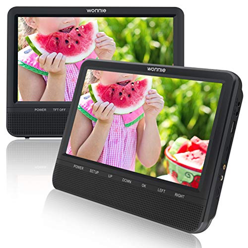 WONNIE 10.1" Reproductor de DVD Portátil con 2 Pantallas Soporta Tarjeta SD/USB para Reposacabezas de Coche con Mando a Distancia