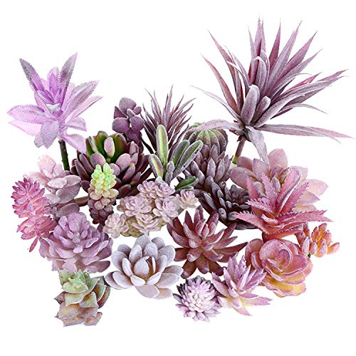 Woohome Suculentas Plantas Artificiales, 15 Pz Morado Suculentas Artificiales Plantas Decorativas Artificiales Surtidas Suculentas para Balcon Escritorio Oficina Decoración