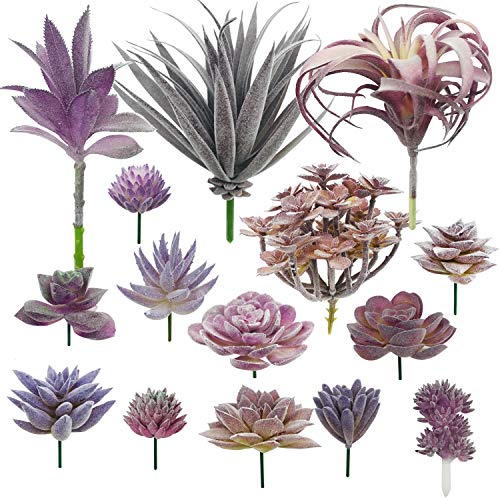 Woohome Suculentas Plantas Artificiales, 15 Pz Morado Suculentas Artificiales Plantas Decorativas Artificiales Surtidas Suculentas para Balcon Escritorio Oficina Decoración