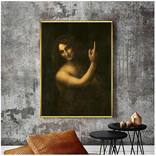 woplmh Pintura Famosa El Bautista San Juan de Leonardo da Vinci Carteles e Impresiones Arte de la Pared Pintura en Lienzo para la decoración del hogar de la Sala de estar-40x50cm sin Marco