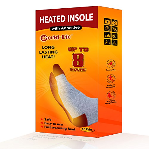 WORLD-BIO Calentadores de pies y pie Adhesivo desechable autocalentable Activado por Aire para Zapatos, Senderismo de Invierno, Ciclismo, Pesca, Caza, Camping, etc - 10 Pares