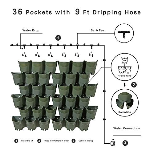 Worth Garden 36 Bolsillos Sembradora Vertical de jardín de Interior/Exterior decoración de Plantas Sistema de riego por Goteo