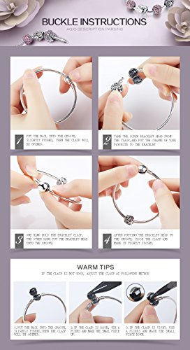 Wostu Cadena de Seguridad Amor Plateado Plata de la Flor Colgantes Murano Pulsera del Encanto del Grano