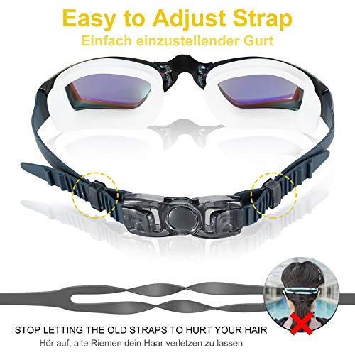 WOTEK Gafas de Natacion,Anti-vaho HD y Anti-UV Sin Fugas Gafas Natacion,Set con Puente Nasal Desmontable,Gafas Buceo de Protección para Hombres, Apto para Todo Tipo de Deportes Acuáticos