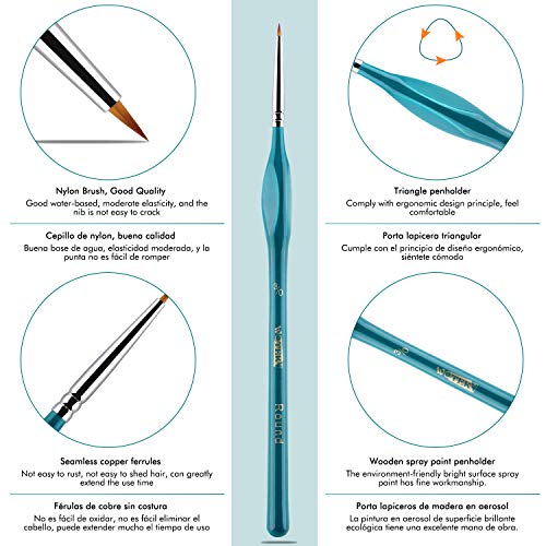 WOTEK Pinceles para Pintura 12 Piezas, Juego de Pinceles Finos de Arte Profesionales, Pinceles Acrilico de Nylon Pinceles Miniaturas de Mango Madera con Estuche Portátil para Óleo/Acrílica/Acuarela