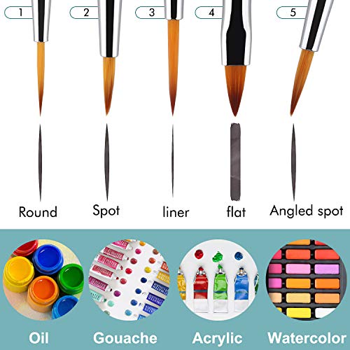 WOTEK Pinceles para Pintura 12 Piezas, Juego de Pinceles Finos de Arte Profesionales, Pinceles Acrilico de Nylon Pinceles Miniaturas de Mango Madera con Estuche Portátil para Óleo/Acrílica/Acuarela