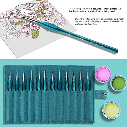 WOTEK Pinceles para Pintura 12 Piezas, Juego de Pinceles Finos de Arte Profesionales, Pinceles Acrilico de Nylon Pinceles Miniaturas de Mango Madera con Estuche Portátil para Óleo/Acrílica/Acuarela