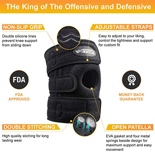 WOTEK Rodillera Menisco y Ligamentos, Rodilleras Deportivas Ajustables, Antideslizante Rodilleras, Rodillera Protectora de rótula Apoyo para Dolor de Artritis, Crossfit,Correr,Baloncesto,Bicicleta