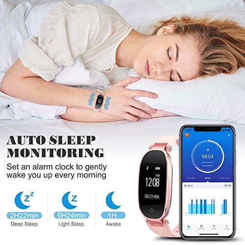 WOWGO Pulsera Monitor de Actividad Pulsómetro y Podómetro para Mujeres Impermeable IP67, con Bluetooth Contador de Pasos y Monitor de Sueño para Smartphones con Android e iOS: iPhone, Samsung