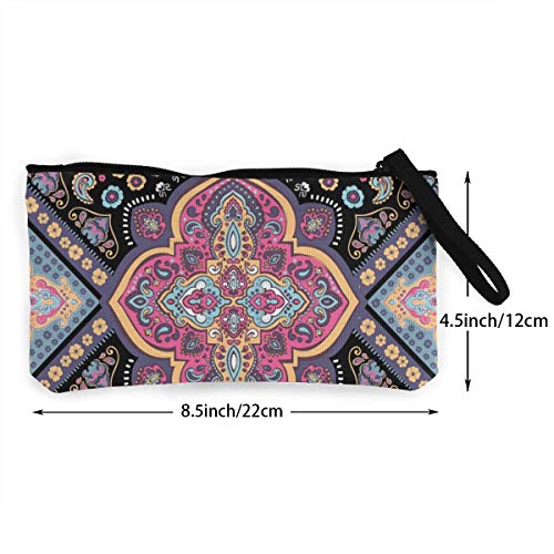 Wrution - Monedero de Lona con diseño de Mandala Indio Bohemio Vintage Henna Personalizado, con Cremallera, tamaño pequeño, Portable, Gran Capacidad