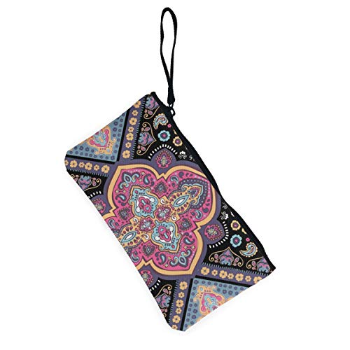 Wrution - Monedero de Lona con diseño de Mandala Indio Bohemio Vintage Henna Personalizado, con Cremallera, tamaño pequeño, Portable, Gran Capacidad