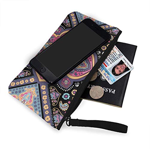 Wrution - Monedero de Lona con diseño de Mandala Indio Bohemio Vintage Henna Personalizado, con Cremallera, tamaño pequeño, Portable, Gran Capacidad