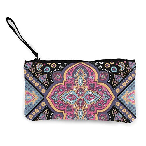 Wrution - Monedero de Lona con diseño de Mandala Indio Bohemio Vintage Henna Personalizado, con Cremallera, tamaño pequeño, Portable, Gran Capacidad