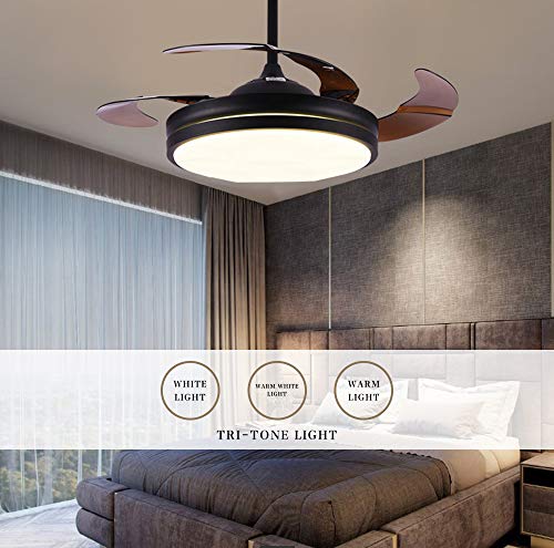 WWWJ - Lámpara de techo con ventilador de ABS, mando a distancia LED de 3 colores de atenuación (cálida, blanca y luz neutra), diseño moderno y sencillo moderno 108X47cm blanco