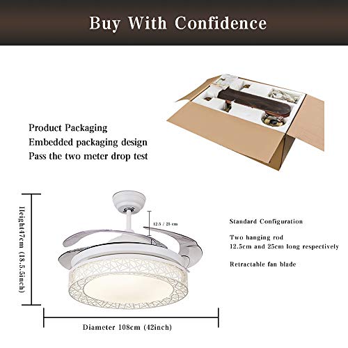 WWWJ - Lámpara de techo con ventilador de ABS, mando a distancia LED de 3 colores de atenuación (cálida, blanca y luz neutra), diseño moderno y sencillo moderno 108X47cm blanco