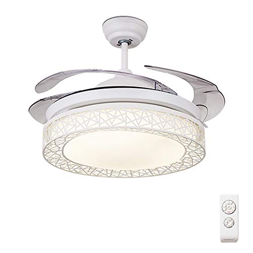 WWWJ - Lámpara de techo con ventilador de ABS, mando a distancia LED de 3 colores de atenuación (cálida, blanca y luz neutra), diseño moderno y sencillo moderno 108X47cm blanco