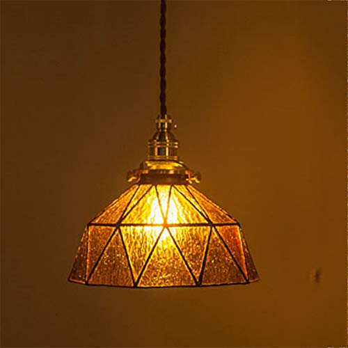 WWWJ - Pantalla de lámpara colgante de cristal hecha a mano, estilo mediterráneo, LED, estilo minimalista, para dormitorio, balcón, estudio, ámbar, de 20 cm