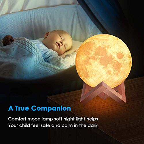 WYCY 3D lampara luna 8CM 2 colores Control táctil luna lampara de buro lampara de lava Con interfaz de carga USB lámpara luna (Luz de luna 2 colores, 8CM)