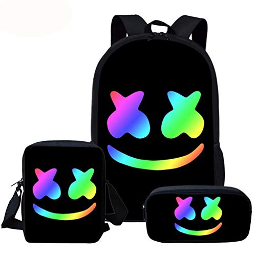 WYCY Mochila para Estudiantes Mochila Marshmello Juego de 3 Mochilas Escolares Unisex Mochila de Tendencia y Bolso Bandolera Estuche de lápices para niños Escolares (Color B)