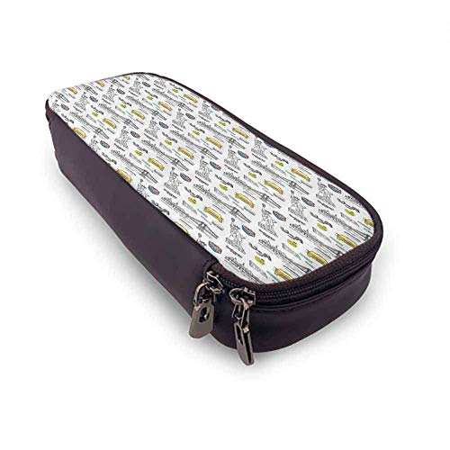 XCNGG American PU Leather Zipper Pouch Nueva York Estatua de Hotdogs Taxi Cabs Burgers Manhattan Bridge Bolsillo de malla, capas Múltiples bolsillos con cremallera Amarillo Gris Azul