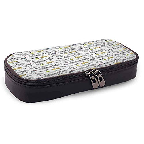 XCNGG American PU Leather Zipper Pouch Nueva York Estatua de Hotdogs Taxi Cabs Burgers Manhattan Bridge Bolsillo de malla, capas Múltiples bolsillos con cremallera Amarillo Gris Azul