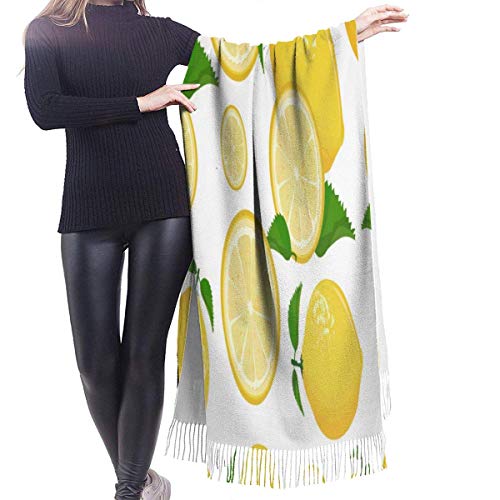 XCNGG Bufanda con flecos de cachemira de imitación chal bufanda larga de moda Juice Lemonade Grapefruit Lime Yellow Lemon Cashmere Scarf 100% Pure Cashmere Shawl Wrap Warm Thermal Tassels Scarves Wind