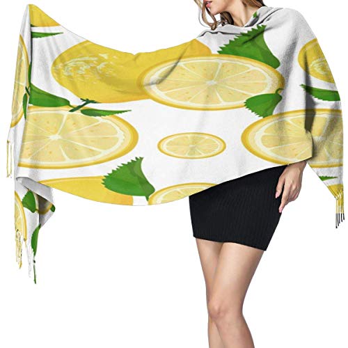 XCNGG Bufanda con flecos de cachemira de imitación chal bufanda larga de moda Juice Lemonade Grapefruit Lime Yellow Lemon Cashmere Scarf 100% Pure Cashmere Shawl Wrap Warm Thermal Tassels Scarves Wind