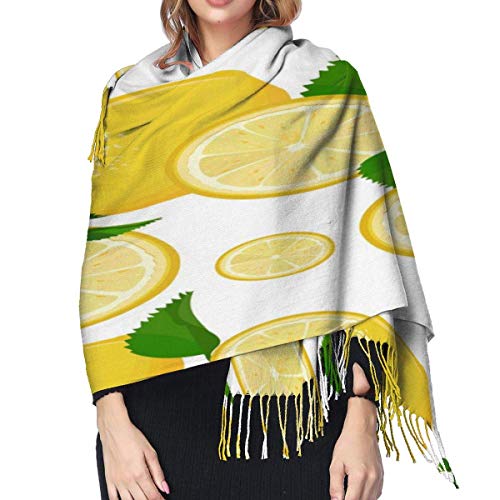 XCNGG Bufanda con flecos de cachemira de imitación chal bufanda larga de moda Juice Lemonade Grapefruit Lime Yellow Lemon Cashmere Scarf 100% Pure Cashmere Shawl Wrap Warm Thermal Tassels Scarves Wind
