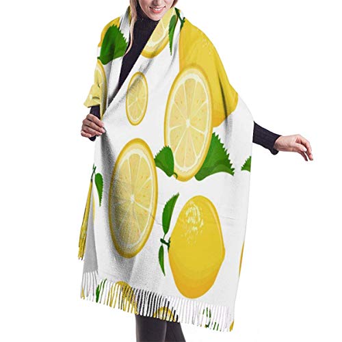 XCNGG Bufanda con flecos de cachemira de imitación chal bufanda larga de moda Juice Lemonade Grapefruit Lime Yellow Lemon Cashmere Scarf 100% Pure Cashmere Shawl Wrap Warm Thermal Tassels Scarves Wind