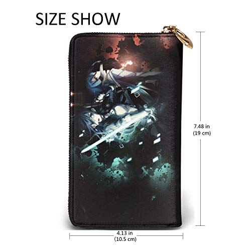 XCNGG Sword Art Online Cartera con bloqueo Carteras de cuero genuino Cartera con doble cremallera Organizador Bolso de mano Titular de la tarjeta de crédito Monedero de gran capacidad Bolso para teléf