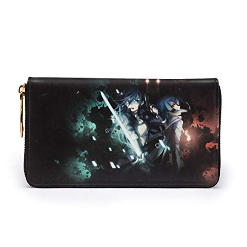 XCNGG Sword Art Online Cartera con bloqueo Carteras de cuero genuino Cartera con doble cremallera Organizador Bolso de mano Titular de la tarjeta de crédito Monedero de gran capacidad Bolso para teléf