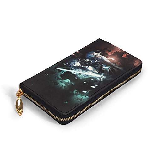 XCNGG Sword Art Online Cartera con bloqueo Carteras de cuero genuino Cartera con doble cremallera Organizador Bolso de mano Titular de la tarjeta de crédito Monedero de gran capacidad Bolso para teléf