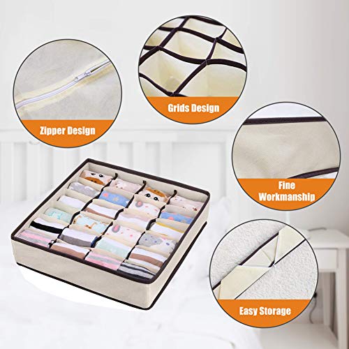 XCOZU Juego de 2 Organizador de Cajones, 24 Celdas Organizador de Ropa Interior, Plegable Organizadores de Almacenamiento para Almacenar Calcetines, Bufandas, Sujetador, Corbatas