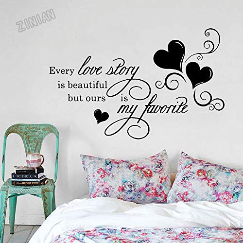 XCSJX Pegatinas Pared de la cotización románticas Cada Historia de Amor es la Pared Pegatinas decoración Dormitorio de Vinilo removible Papel Pintado habitación de Matrimonio 39x62cm Arte