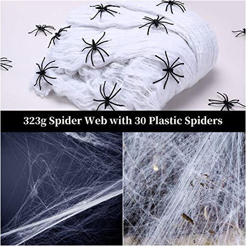 XDDIAS Telaraña, Decoración de Halloween Telaraña, con 30 Arañas de Plástico, Telaraña Decoracion para Materiales de Fiesta de Halloween o Disfraces