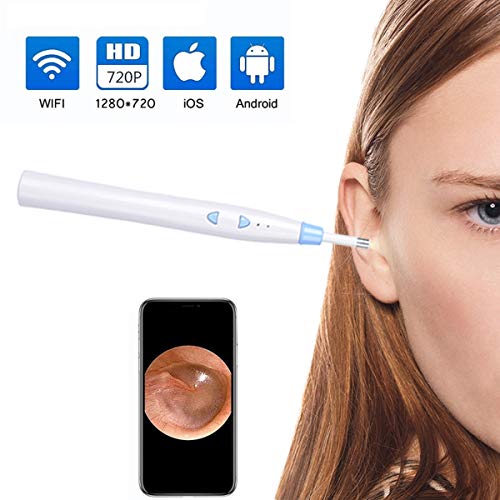XGLL Endoscopio de Limpieza oídos WiFi, otoscopio Digital oído de 1.0MP HD con 6 Luces LED para iPhone Android, iPad, iOS,Blue