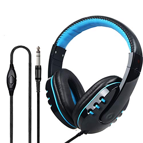 XHN - Auriculares de diadema con micrófono para PC PS4, 3,5 mm, estéreo, con micrófono para PC y juegos de ordenador con cancelación de ruido, color azul