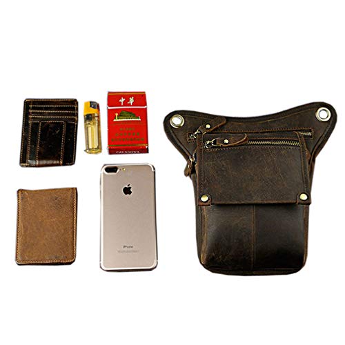 Xieben Bolsa De Cuero para La Pierna De Caída para Hombres Mujeres Motocicleta Bicicleta Ciclismo Multiuso Muslo Cintura Fanny Pack Viajes Senderismo Deportes Bolsa De Camping Marrón Oscuro
